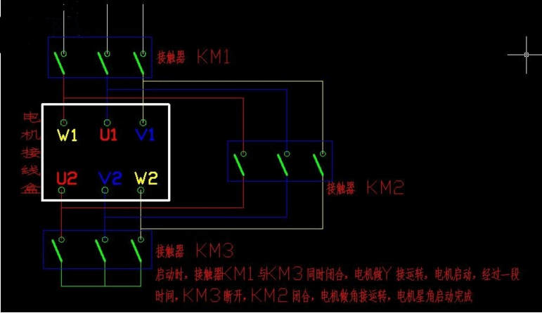 三相异步电机星三角降压接线图示